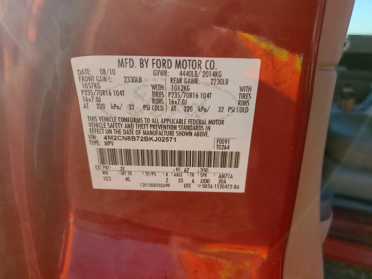 2011 Mercury Mariner VIN: 4M2CN8B72BKJ02571 Lot: 90953875