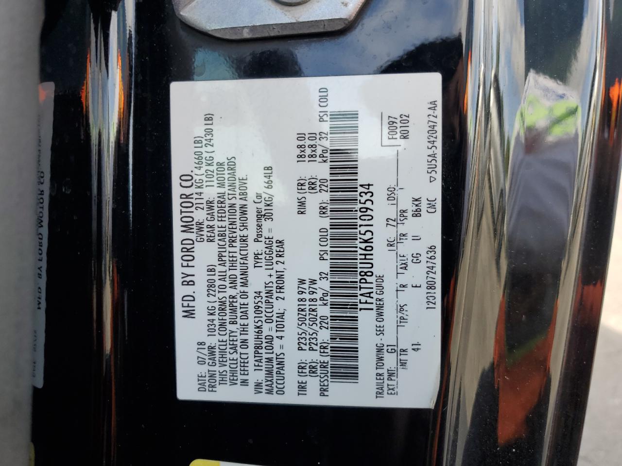 2019 Ford Mustang VIN: 1FATP8UH6K5109534 Lot: 91712615