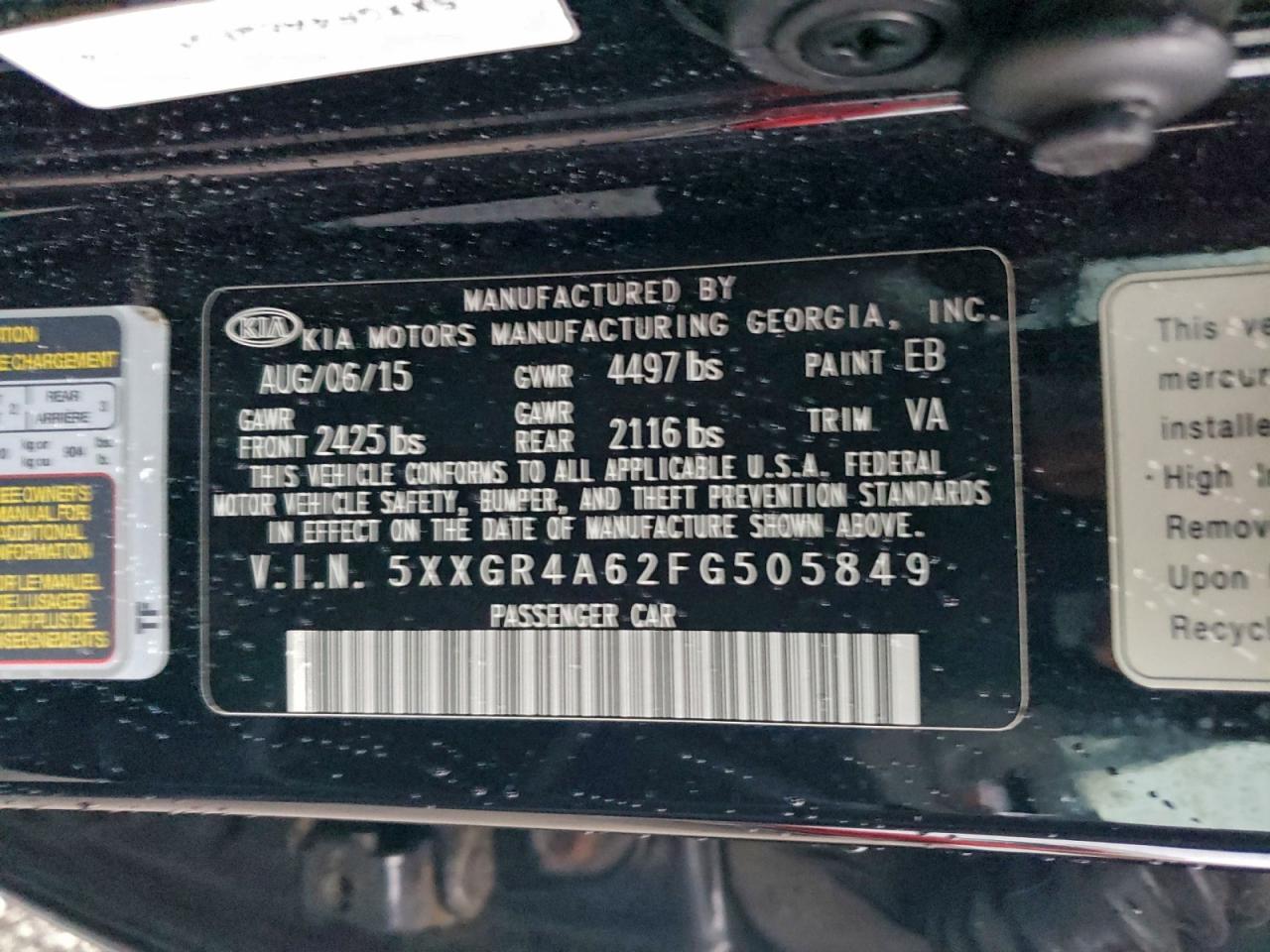 2015 Kia Optima Sx VIN: 5XXGR4A62FG505849 Lot: 94039295