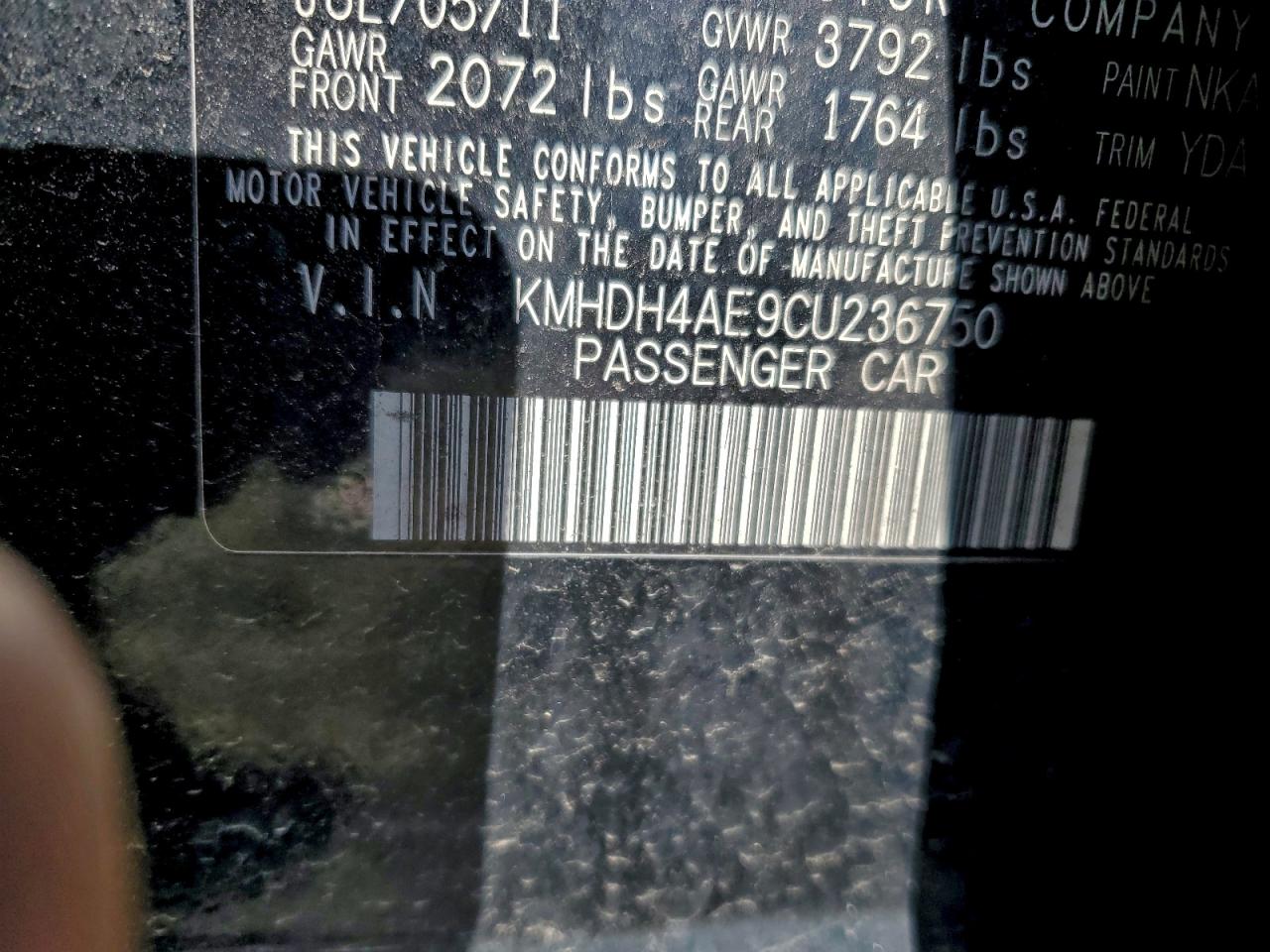 2012 Hyundai Elantra Gls VIN: KMHDH4AE9CU236750 Lot: 94417925