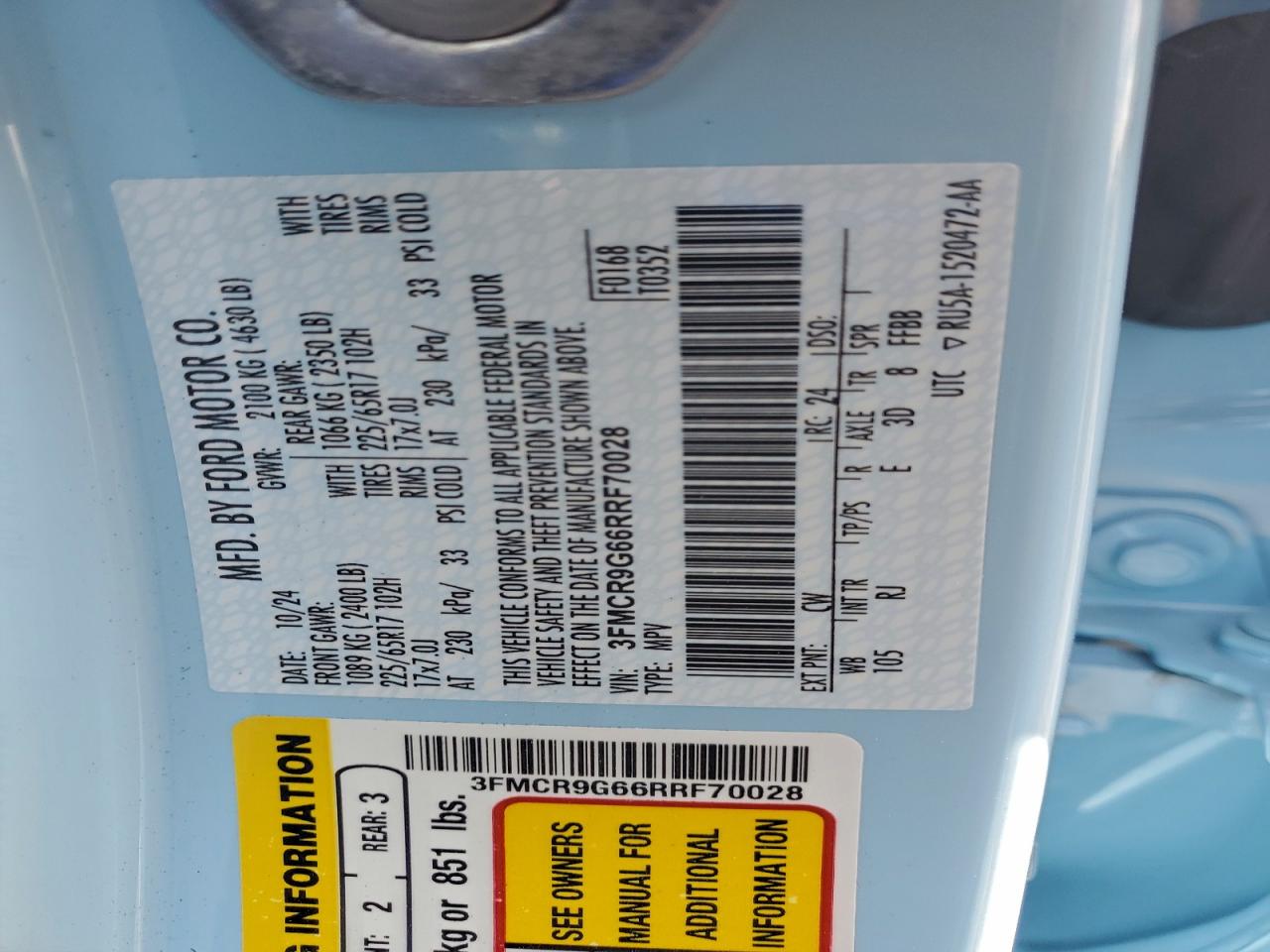 2024 Ford Bronco Sport Heritage VIN: 3FMCR9G66RRF70028 Lot: 94032165