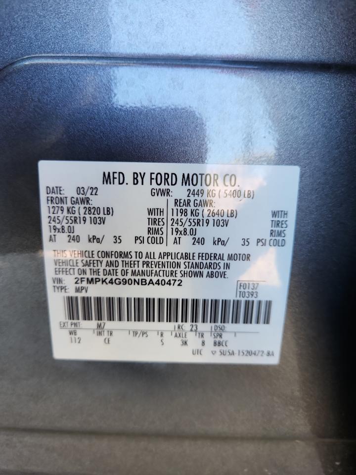 2022 Ford Edge Se VIN: 2FMPK4G90NBA40472 Lot: 92607685