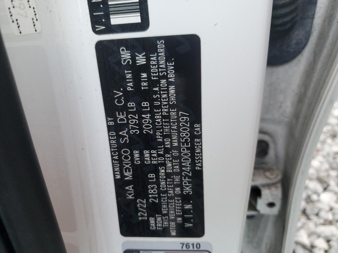 2023 Kia Forte Lx VIN: 3KPF24AD0PE580297 Lot: 92538965