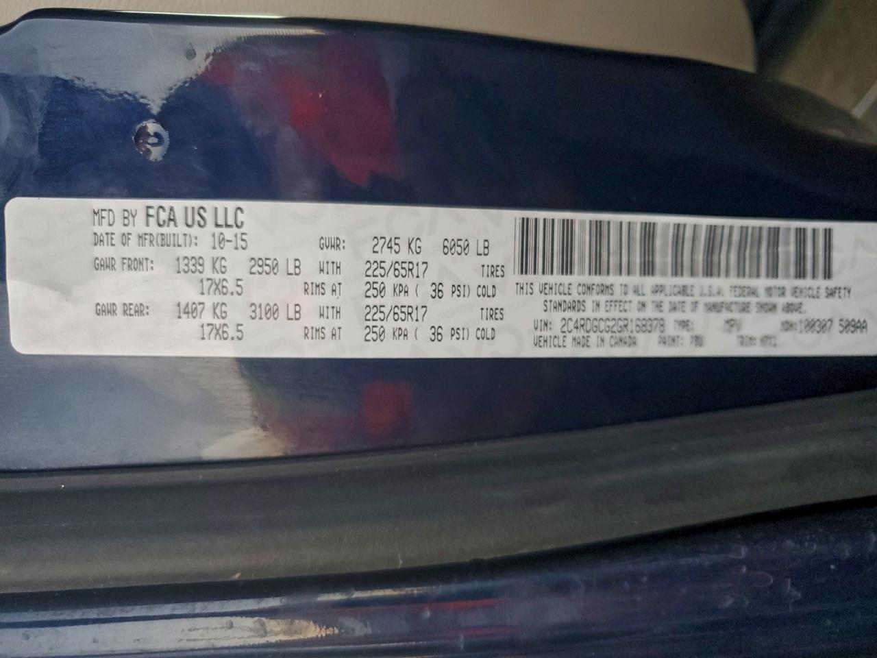 2016 Dodge Grand Caravan Sxt VIN: 2C4RDGCG2GR168378 Lot: 93982555