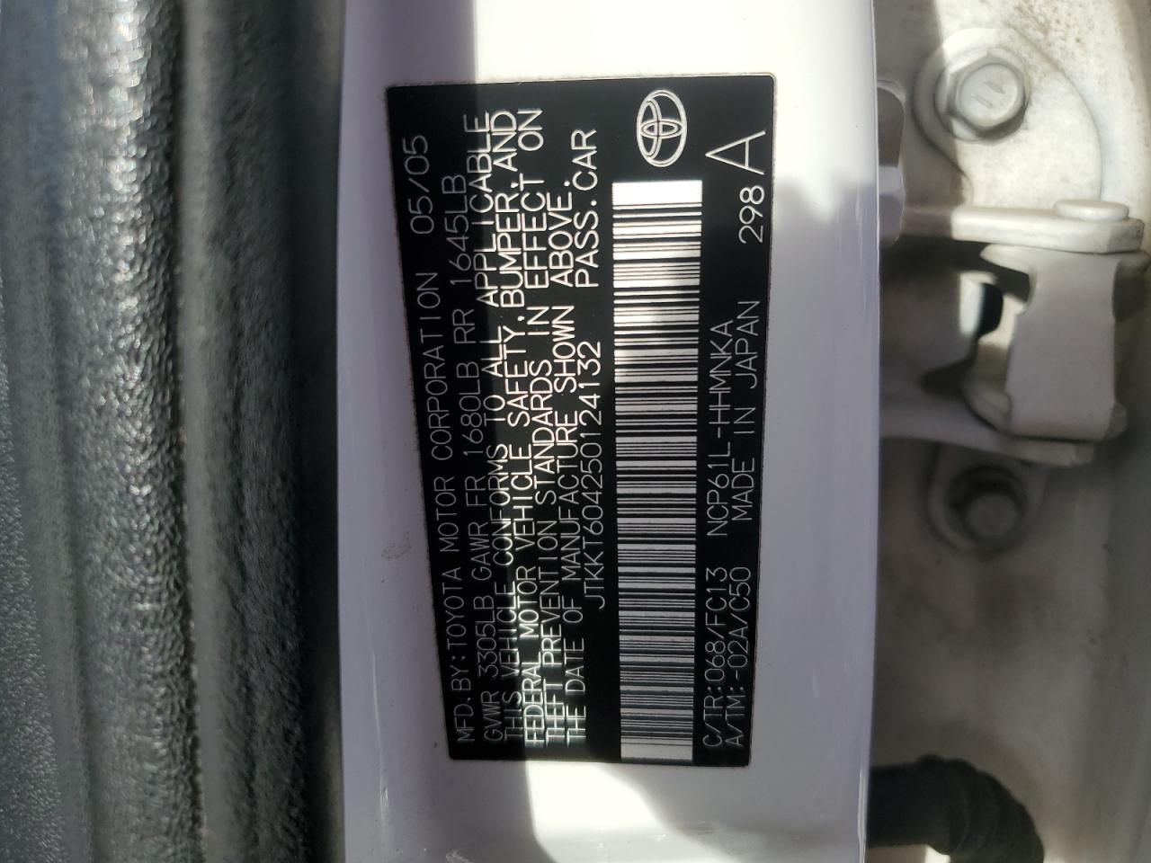 2005 Toyota Scion Xa VIN: JTKKT604250124132 Lot: 90416085