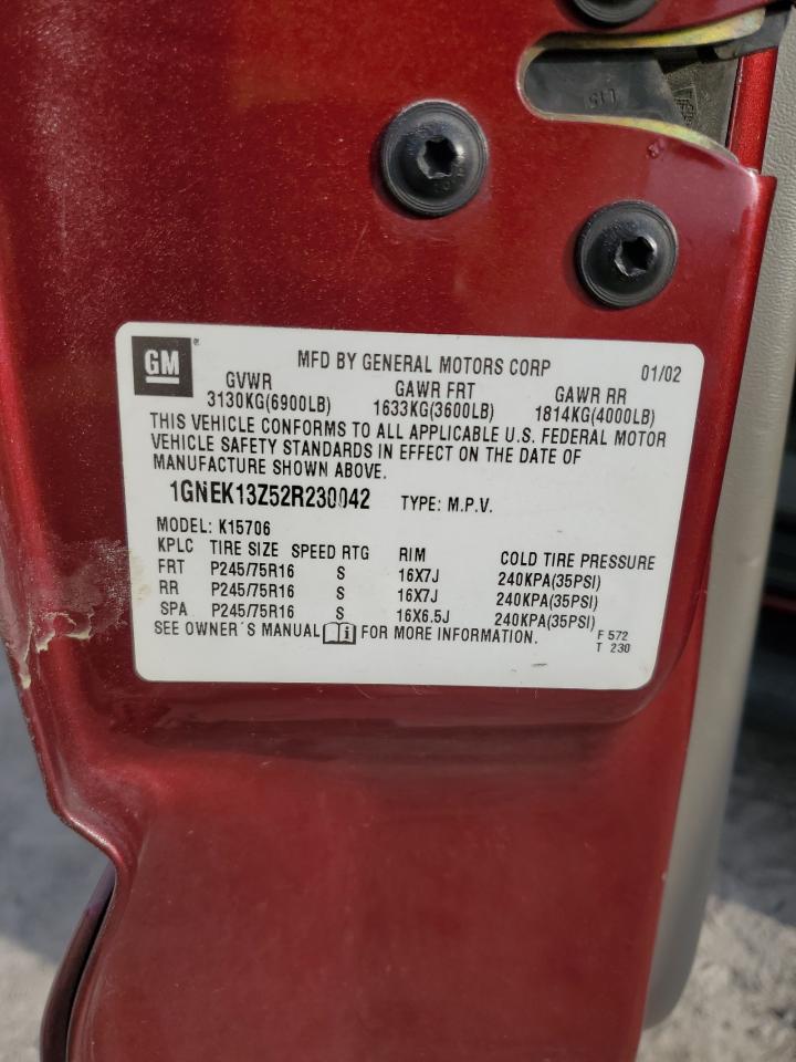 2002 Chevrolet Tahoe K1500 VIN: 1GNEK13Z52R230042 Lot: 93469985