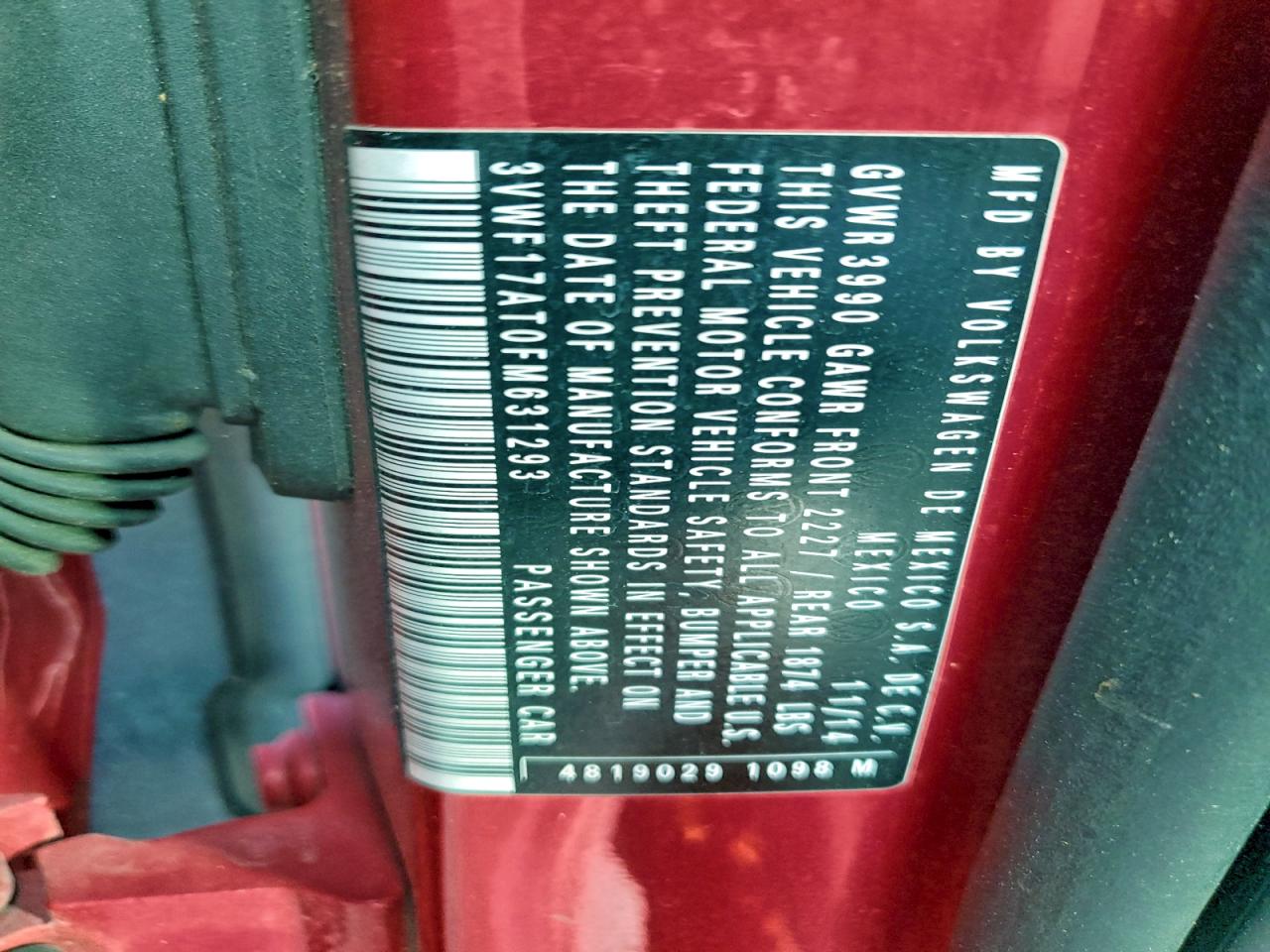 2015 Volkswagen Beetle 1.8T VIN: 3VWF17AT0FM631293 Lot: 94382215