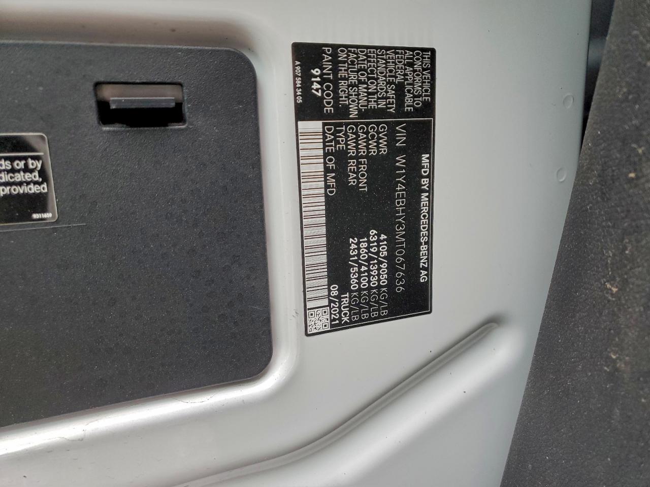 2021 Mercedes-Benz Sprinter 2500 VIN: W1Y4EBHY3MT067636 Lot: 93933595