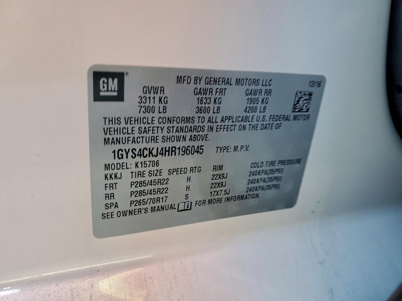 2017 Cadillac Escalade Premium Luxury VIN: 1GYS4CKJ4HR196045 Lot: 94441415