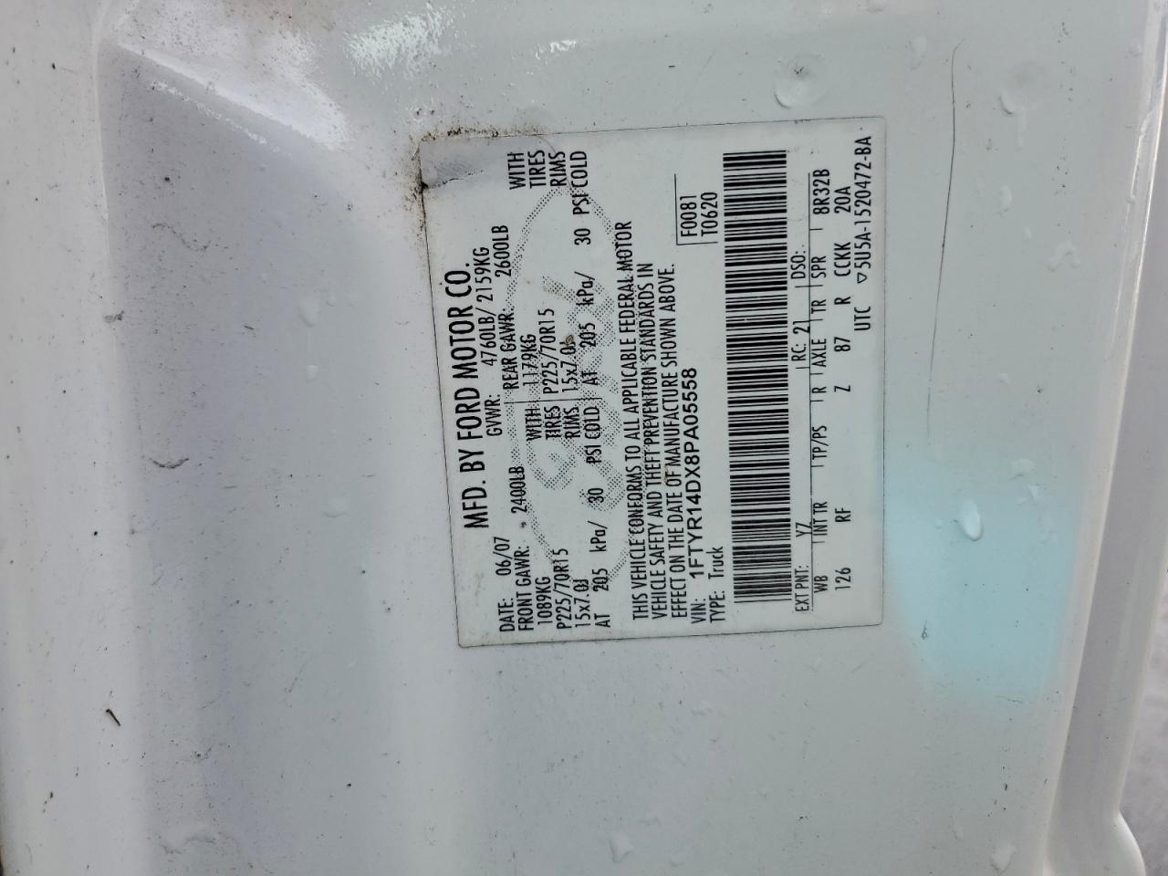 2008 Ford Ranger Super Cab VIN: 1FTYR14DX8PA05558 Lot: 94075095