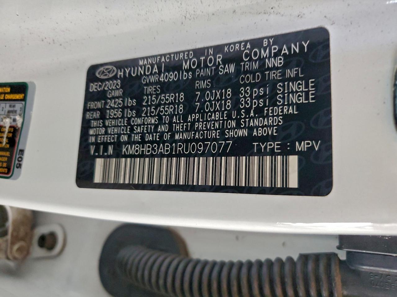 2024 Hyundai Kona Sel VIN: KM8HB3AB1RU097077 Lot: 91458515