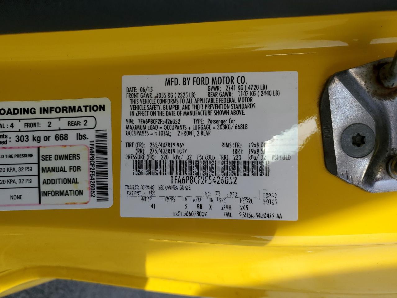 2015 Ford Mustang Gt VIN: 1FA6P8CF2F5426052 Lot: 93891745