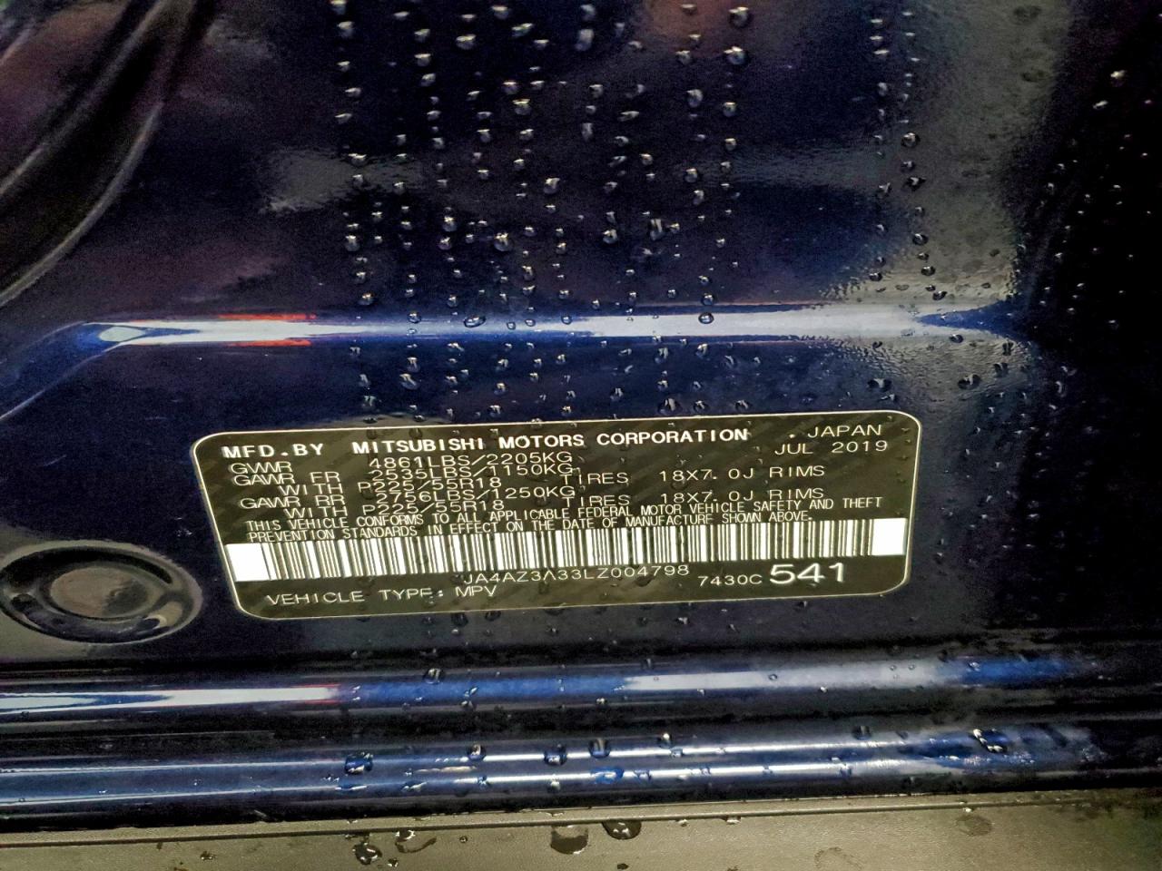 2020 Mitsubishi Outlander Se VIN: JA4AZ3A33LZ004798 Lot: 94077015