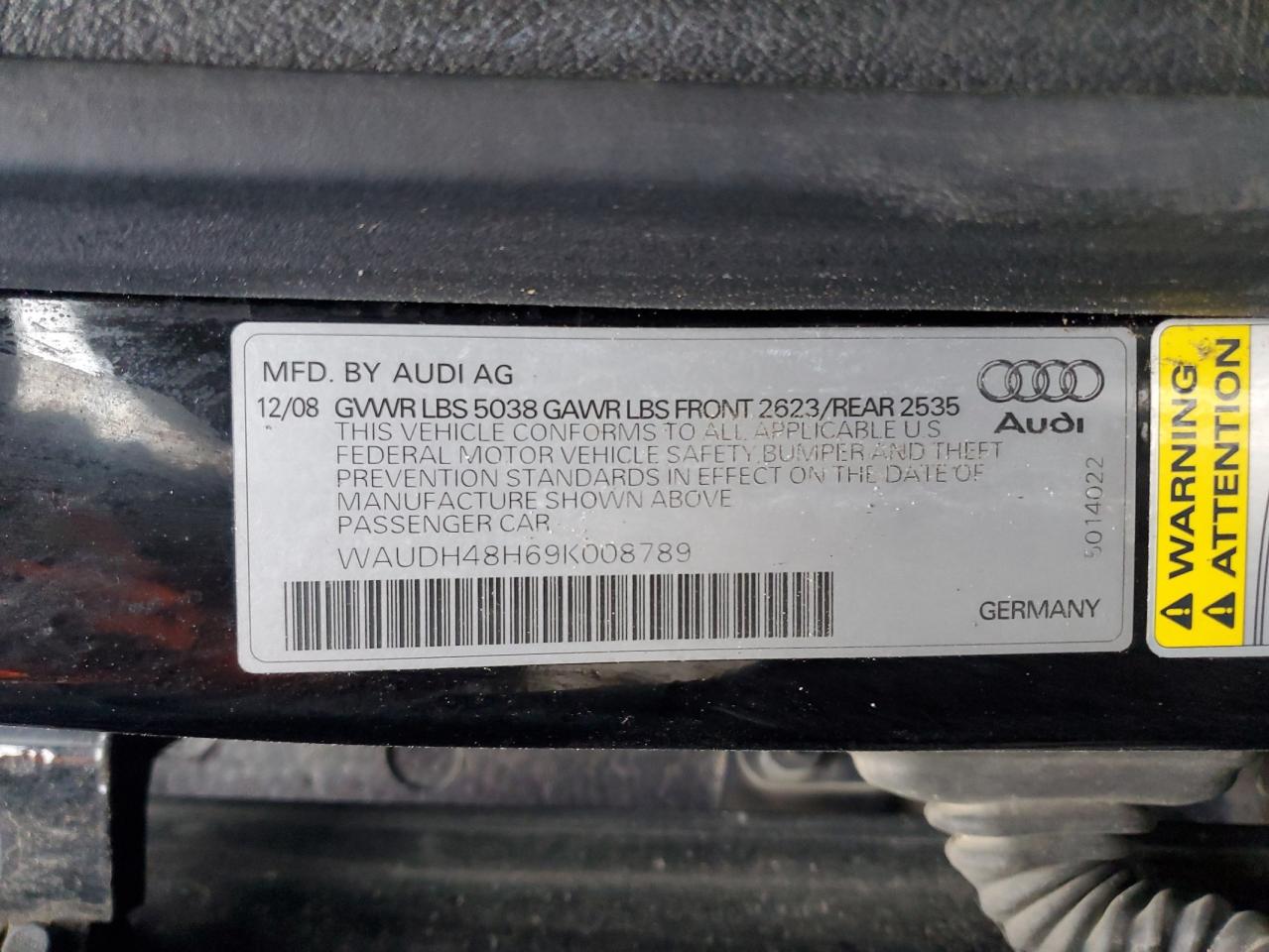 2009 Audi A4 3.2 Cabriolet Quattro VIN: WAUDH48H69K008789 Lot: 90877845