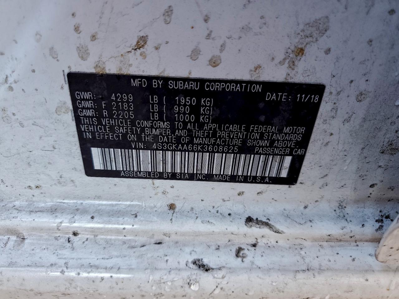 2019 Subaru Impreza VIN: 4S3GKAA66K3608625 Lot: 93764585