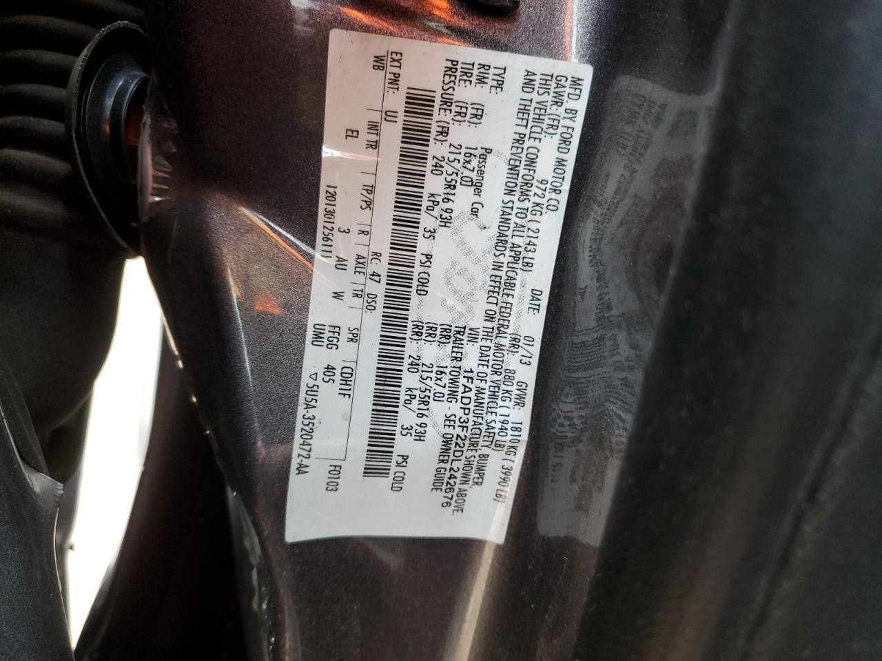 2013 Ford Focus Se VIN: 1FADP3F22DL242676 Lot: 92115335