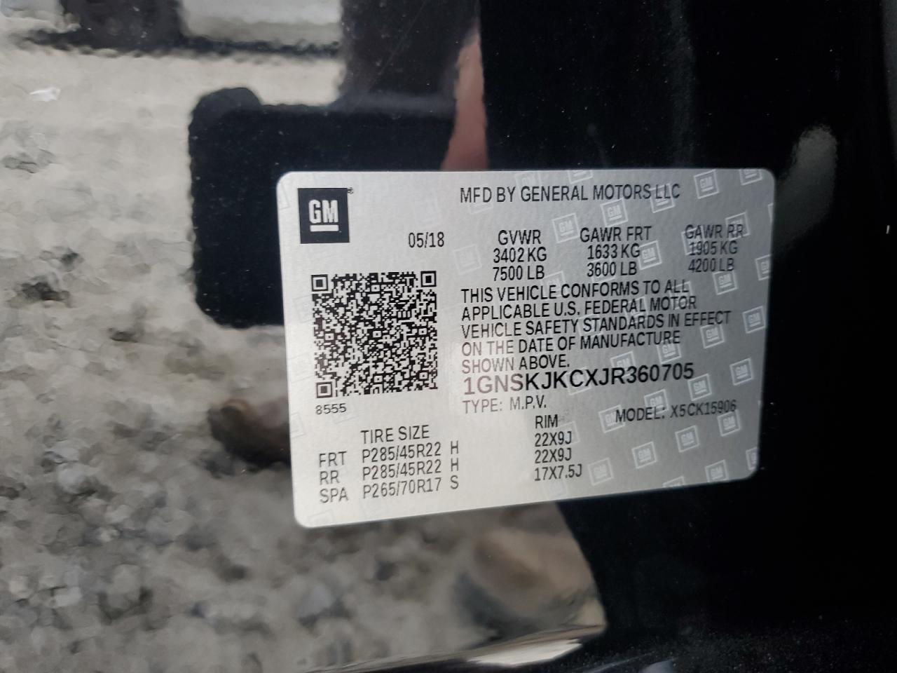 2018 Chevrolet Suburban K1500 Premier VIN: 1GNSKJKCXJR360705 Lot: 91899765