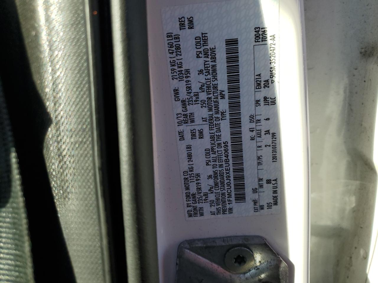 2014 Ford Escape Titanium VIN: 1FMCU0J9XEUB40695 Lot: 91407355