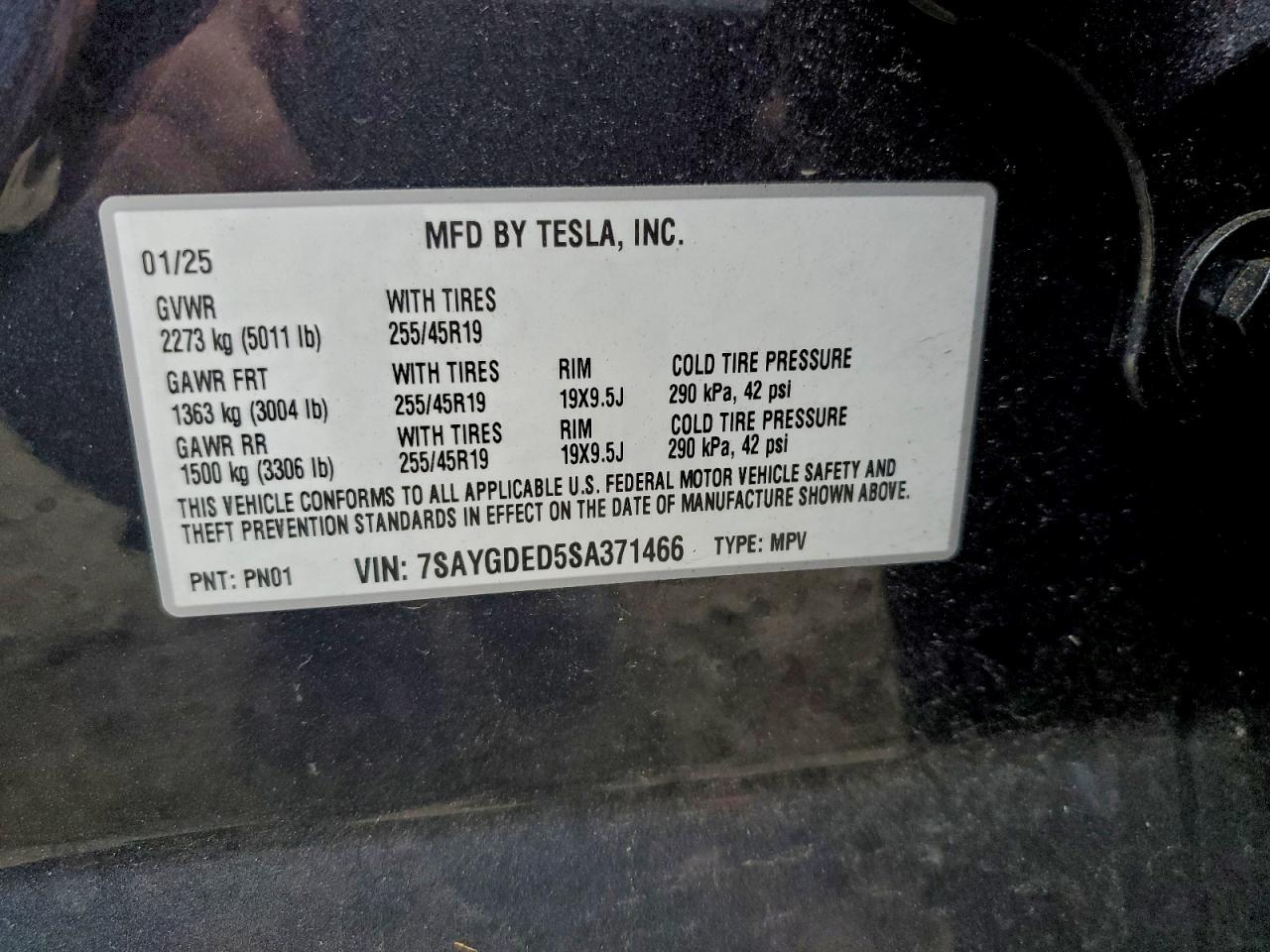 2025 Tesla Model Y VIN: 7SAYGDED5SA371466 Lot: 93948115