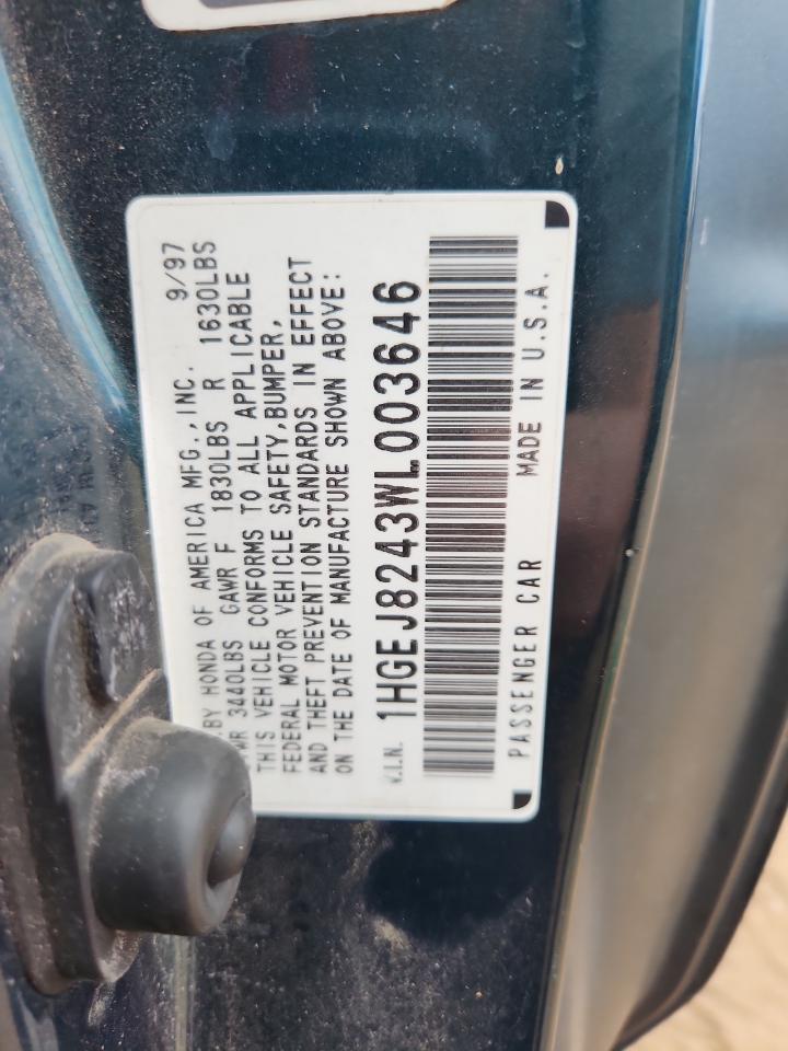 1998 Honda Civic Ex VIN: 1HGEJ8243WL003646 Lot: 90911985