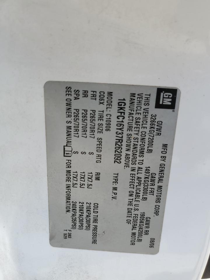 2007 GMC Yukon Xl C1500 VIN: 1GKFC16Y37R262092 Lot: 93343935