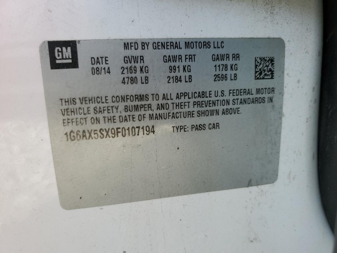 2015 Cadillac Cts Luxury Collection VIN: 1G6AX5SX9F0107194 Lot: 91775245