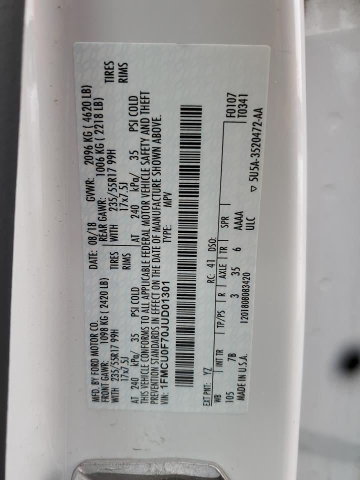 2018 Ford Escape S VIN: 1FMCU0F70JUD01301 Lot: 93354925