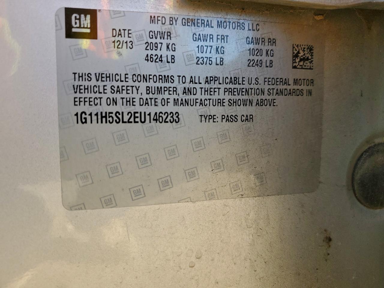 2014 Chevrolet Malibu Ltz VIN: 1G11H5SL2EU146233 Lot: 94312115