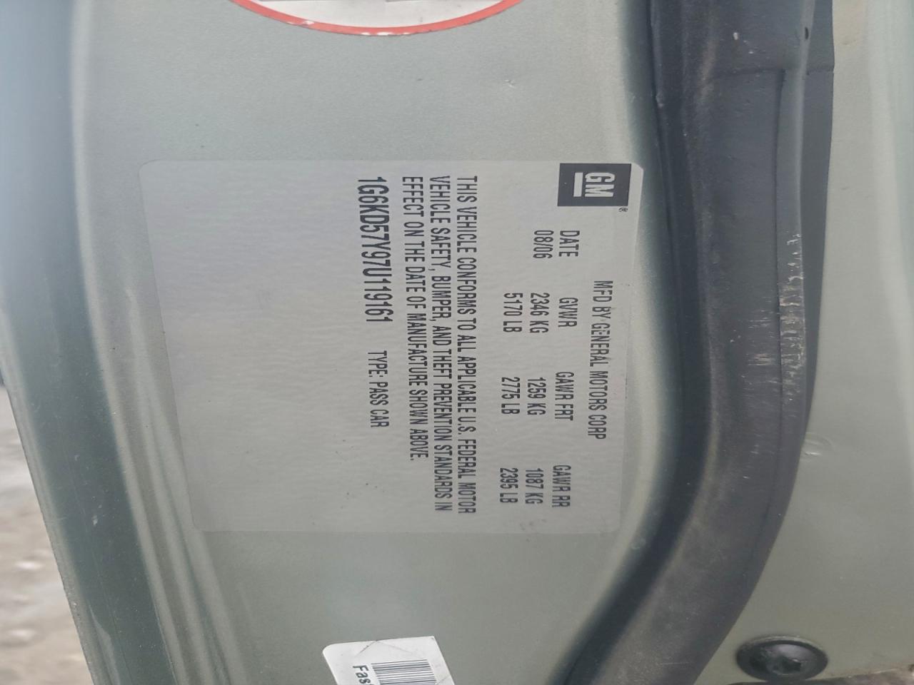 2007 Cadillac Dts VIN: 1G6KD57Y97U119161 Lot: 93903155