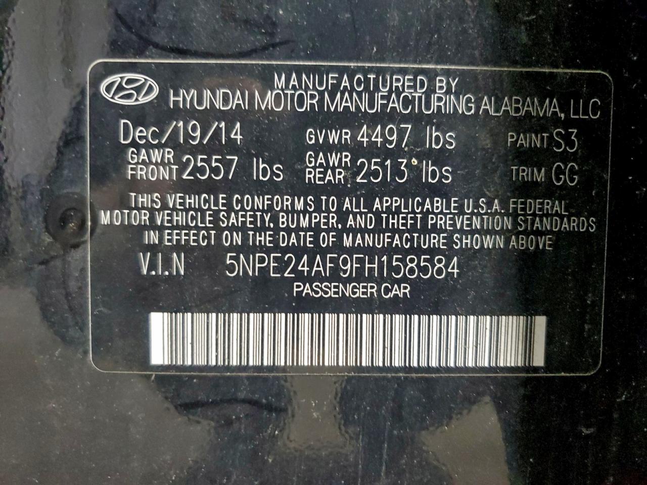 2015 Hyundai Sonata Se VIN: 5NPE24AF9FH158584 Lot: 94139195