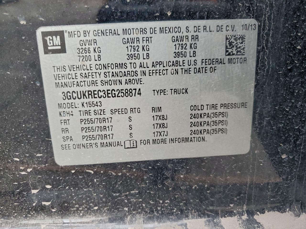 2014 Chevrolet Silverado K1500 Lt VIN: 3GCUKREC3EG258874 Lot: 94539685