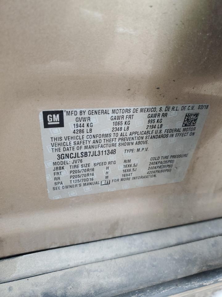 2018 Chevrolet Trax 1Lt VIN: 3GNCJLSB7JL311348 Lot: 93525555