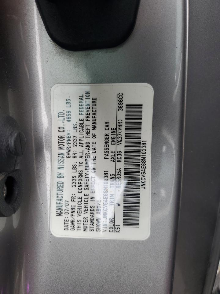 2008 Infiniti G37 Base VIN: JNKCV64E68M102381 Lot: 92481115