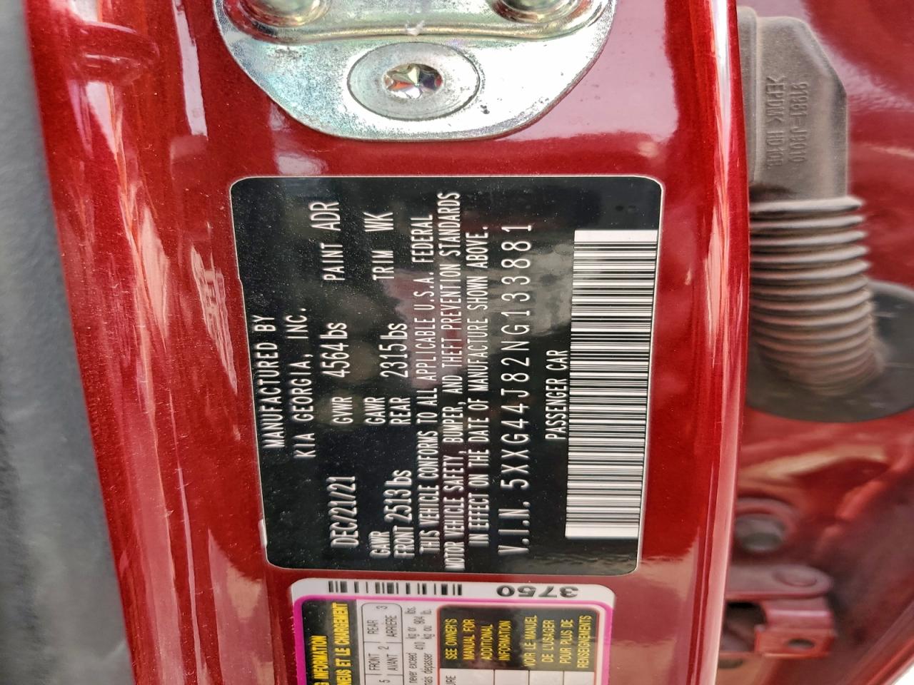 2022 Kia K5 Gt VIN: 5XXG44J82NG133881 Lot: 94090475