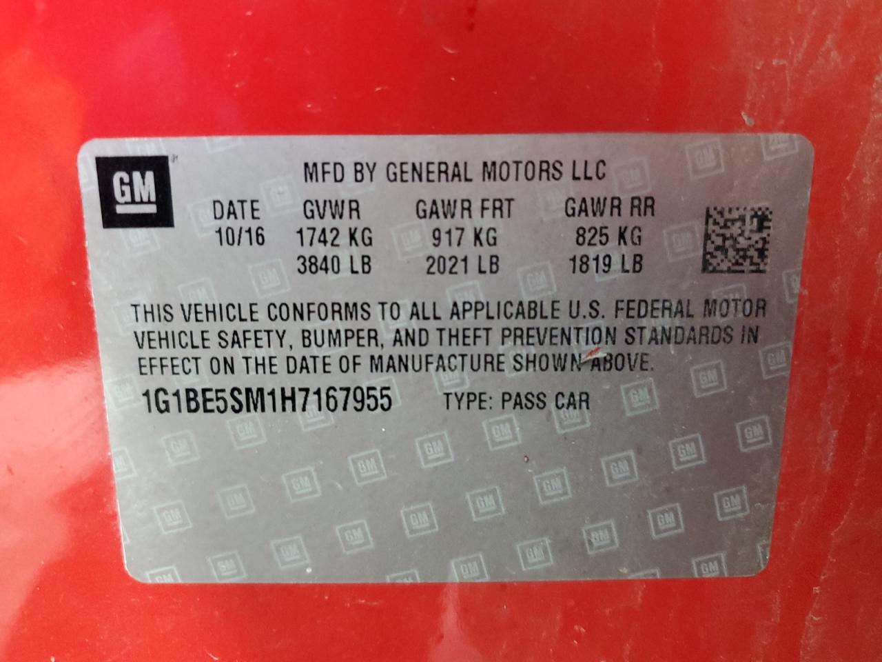 2017 Chevrolet Cruze Lt VIN: 1G1BE5SM1H7167955 Lot: 91868795