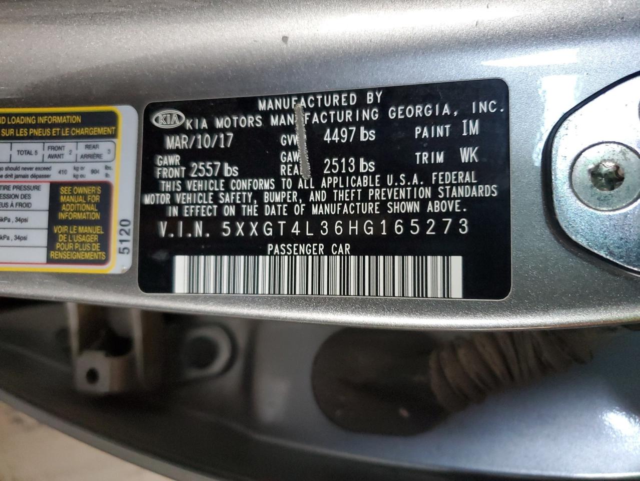 2017 Kia Optima Lx VIN: 5XXGT4L36HG165273 Lot: 92312955