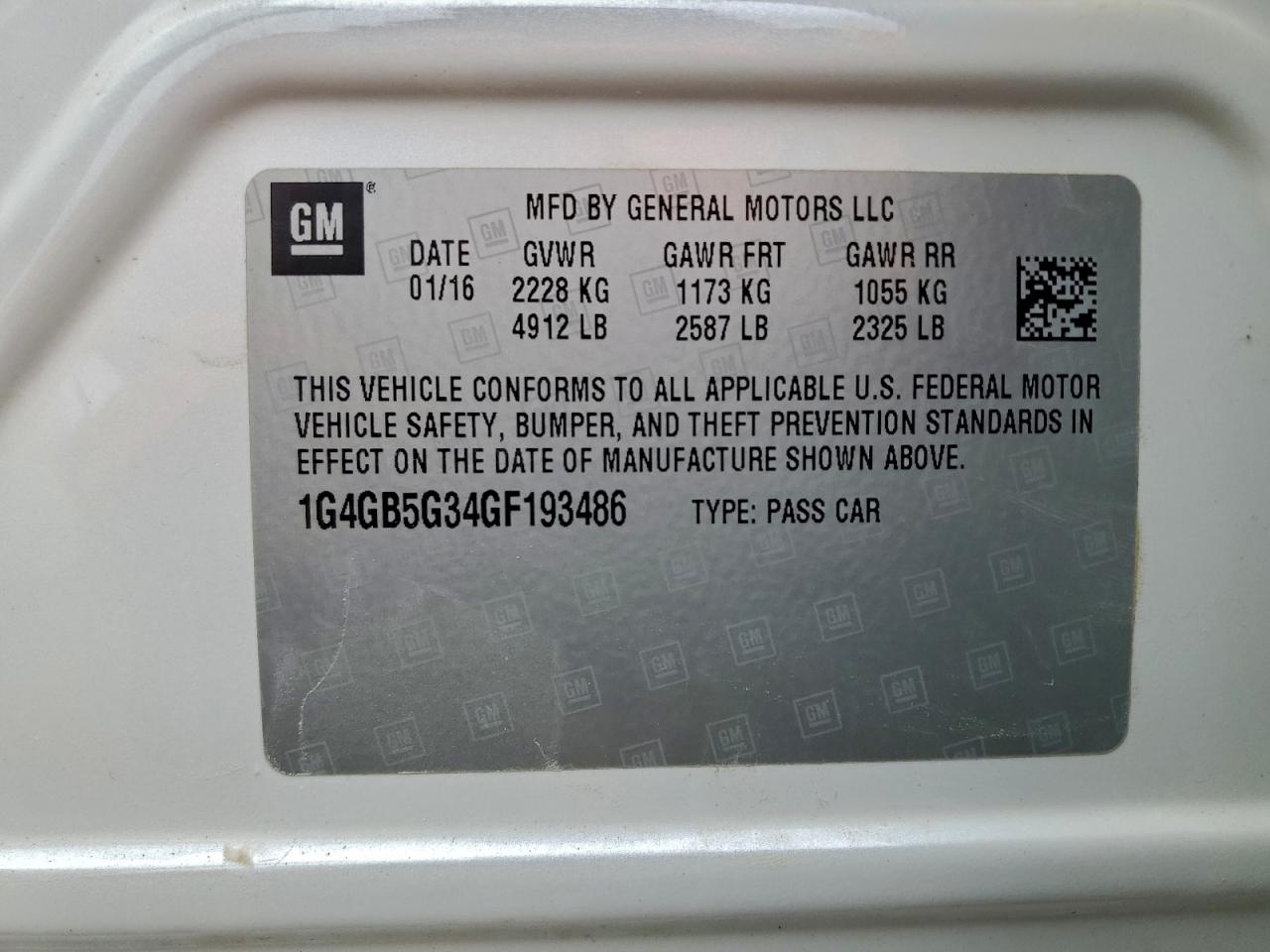 2016 Buick Lacrosse VIN: 1G4GB5G34GF193486 Lot: 94249535