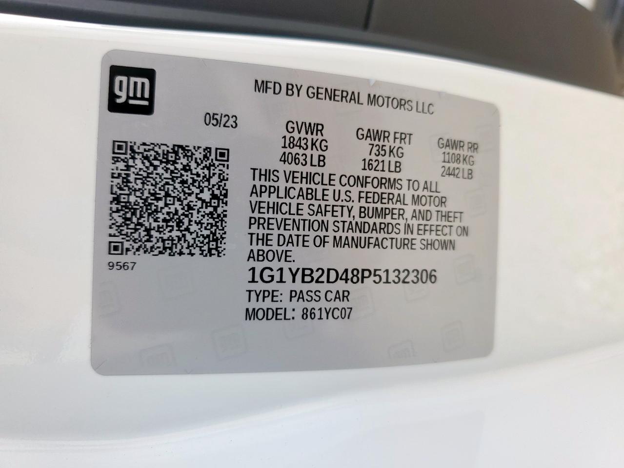 2023 Chevrolet Corvette Stingray 2Lt VIN: 1G1YB2D48P5132306 Lot: 93304645