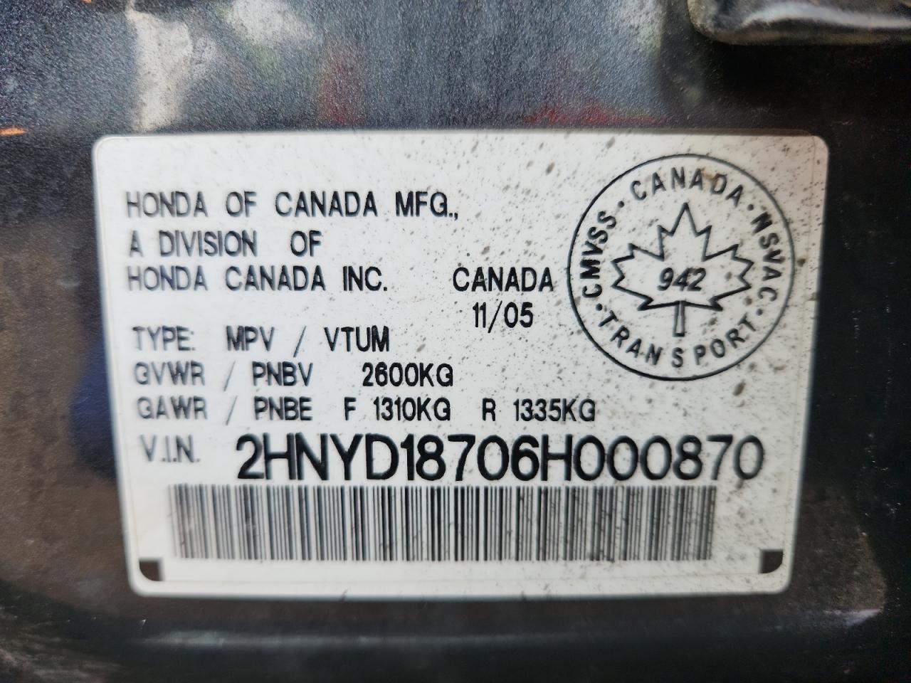 2006 Acura Mdx Touring VIN: 2HNYD18706H000870 Lot: 92484655