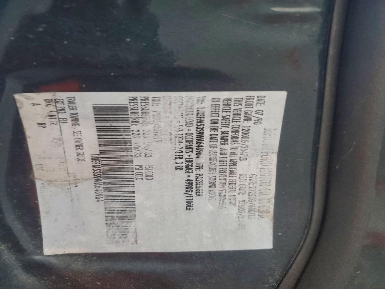 1998 Mercury Sable Ls Premium VIN: 1MEFM53S9WA648964 Lot: 94474985