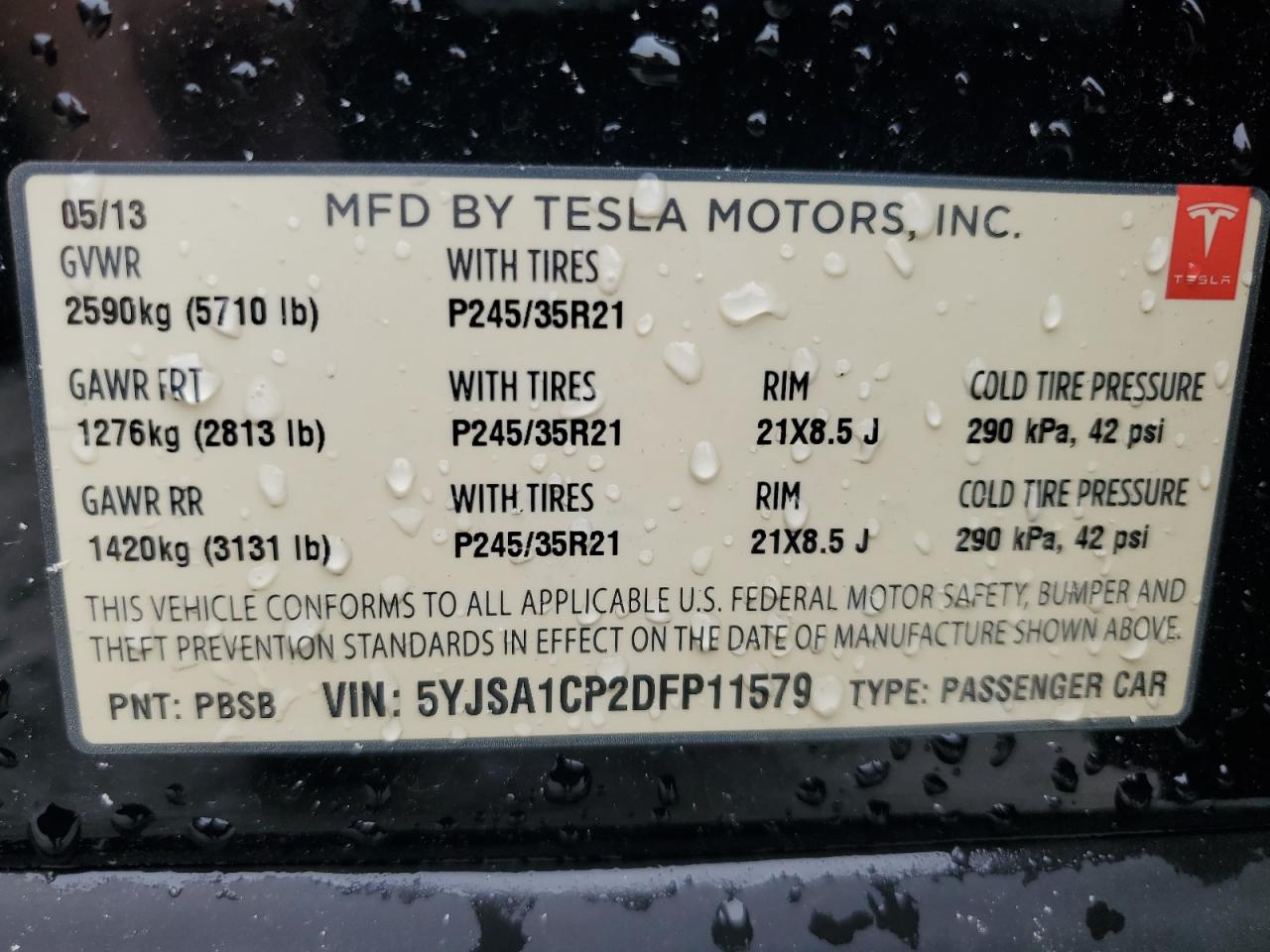 2013 Tesla Model S VIN: 5YJSA1CP2DFP11579 Lot: 92214215