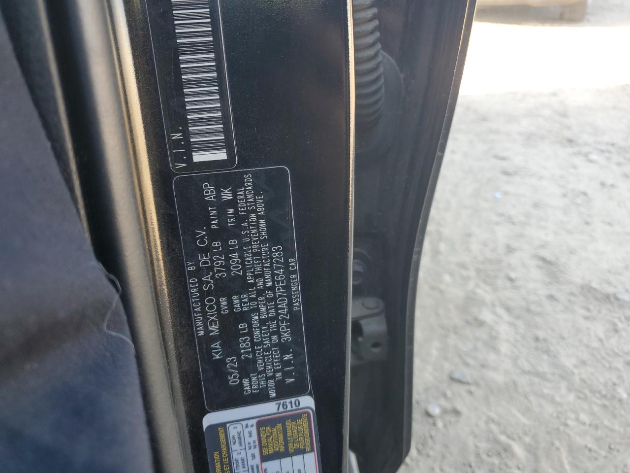 2023 Kia Forte Lx VIN: 3KPF24AD7PE647283 Lot: 91421345