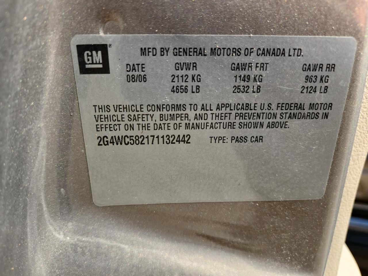 2007 Buick Lacrosse Cx VIN: 2G4WC582171132442 Lot: 91279785