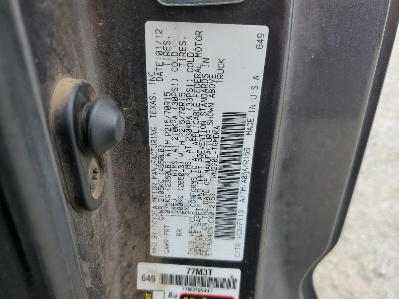 2012 Toyota Tacoma VIN: 5TFNX4CN1CX012153 Lot: 92269415