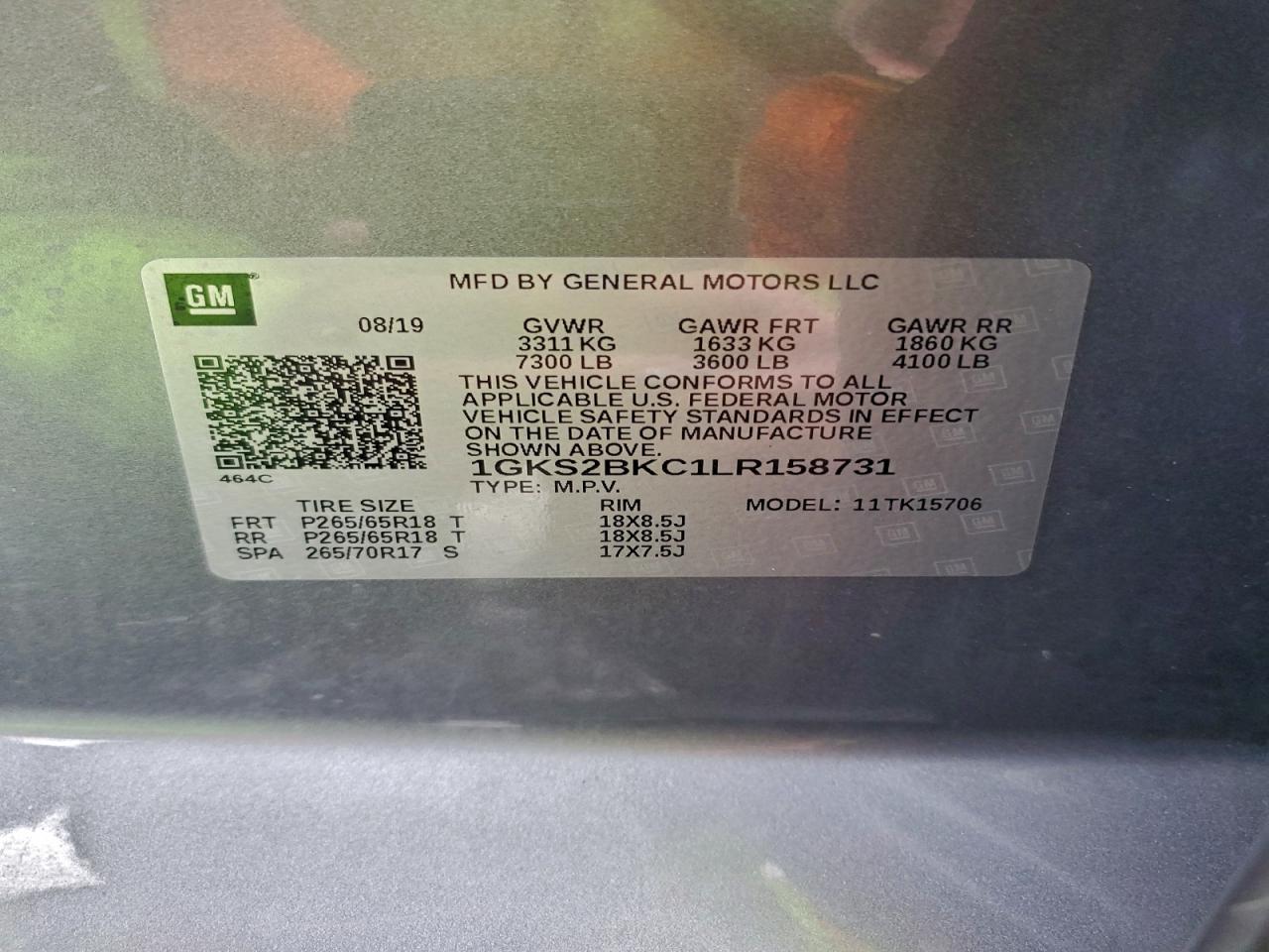 2020 GMC Yukon Slt VIN: 1GKS2BKC1LR158731 Lot: 94100765