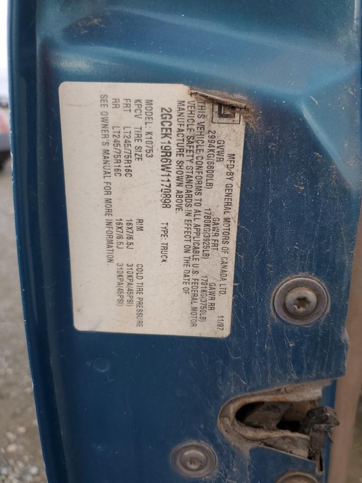 1998 Chevrolet Gmt-400 K1500 VIN: 2GCEK19R6W1170898 Lot: 92474175