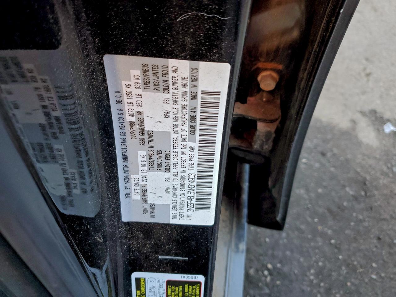 2022 Mazda 3 Select VIN: 3MZBPABL6NM314903 Lot: 93471245