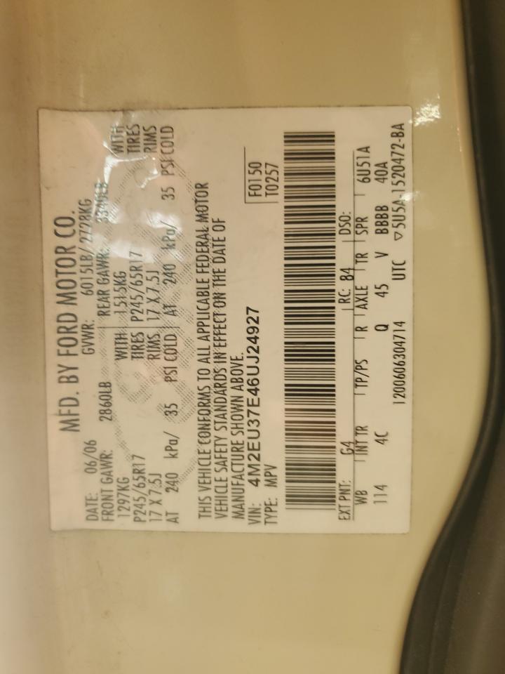 2006 Mercury Mountaineer Luxury VIN: 4M2EU37E46UJ24927 Lot: 91123085