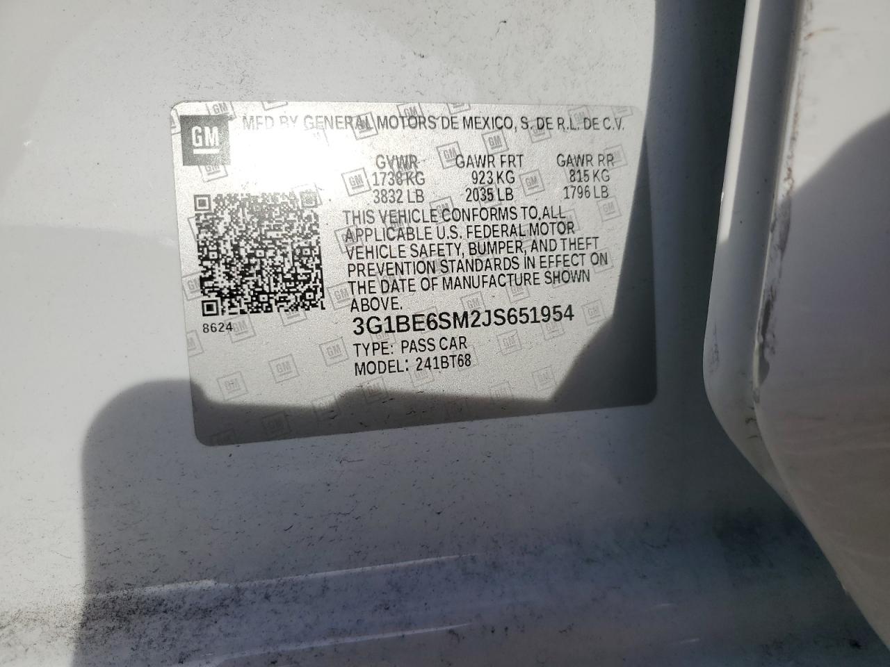 2018 Chevrolet Cruze Lt VIN: 3G1BE6SM2JS651954 Lot: 92527245