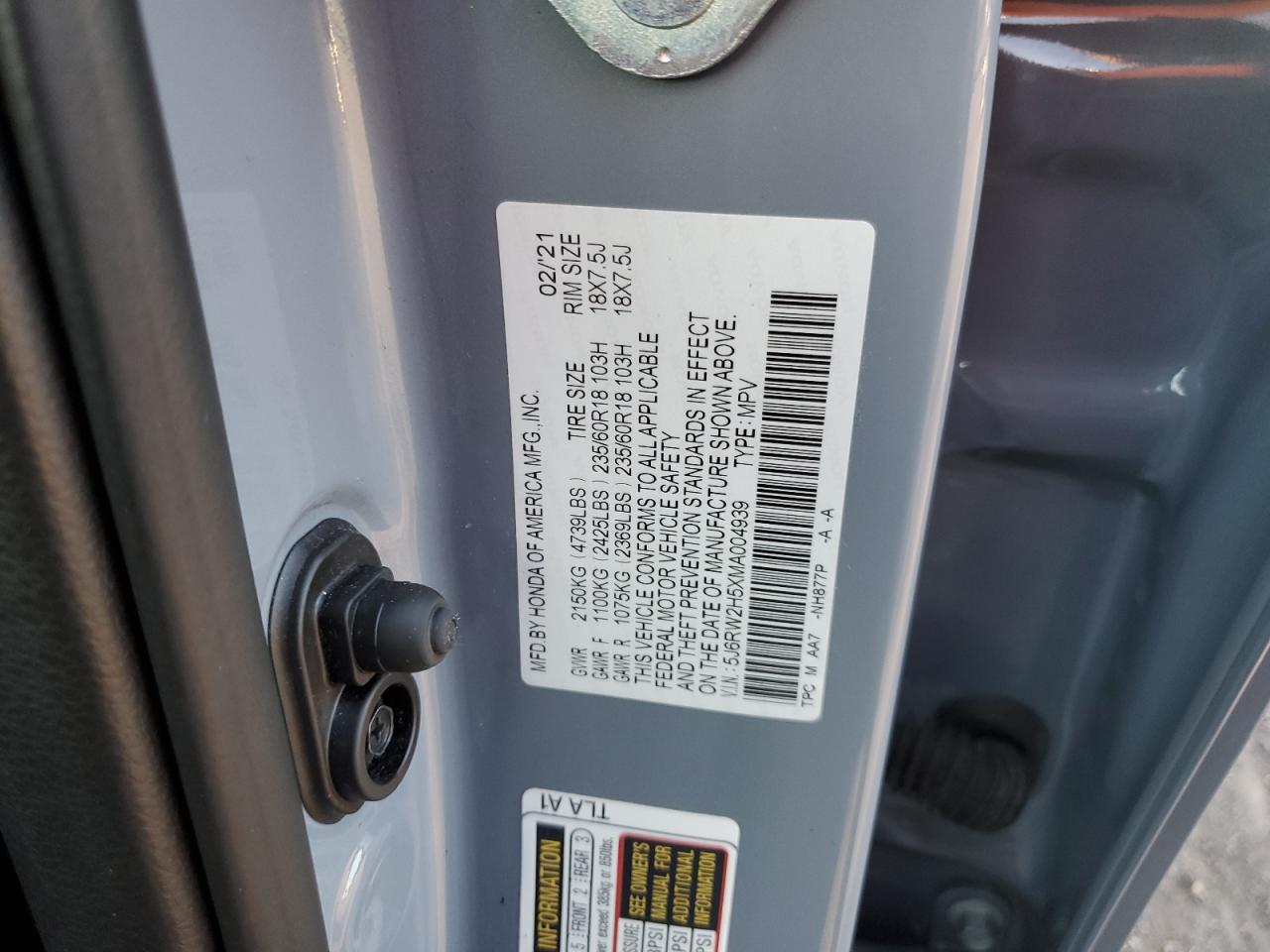 2021 Honda Cr-V Ex VIN: 5J6RW2H5XMA004939 Lot: 91393765